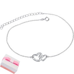 Bransoletka srebrna serce na stopę kostkę nogę dwa serca srebro 925 na lato wakacje plażę