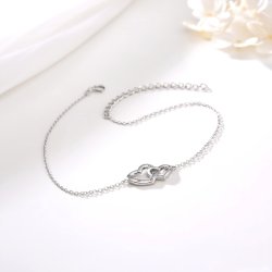 Bransoletka srebrna serce na stopę kostkę nogę dwa serca srebro 925 na lato wakacje plażę