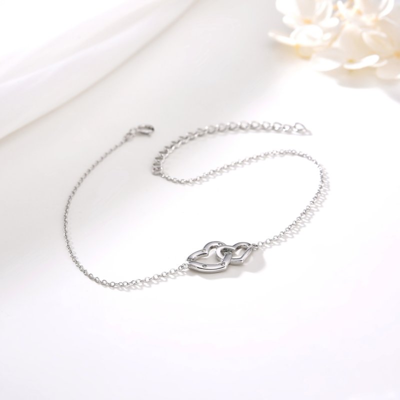 Bransoletka srebrna serce na stopę kostkę nogę dwa serca srebro 925 na lato wakacje plażę