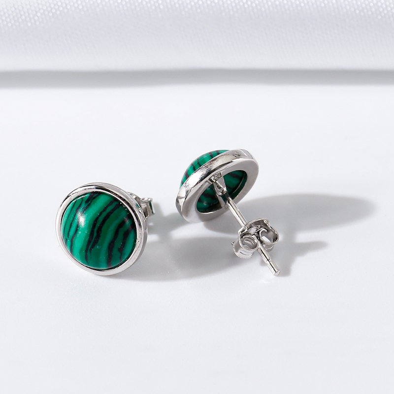 Srebrne kolczyki malachit srebro próba 925 sztyfty wkrętki zielone