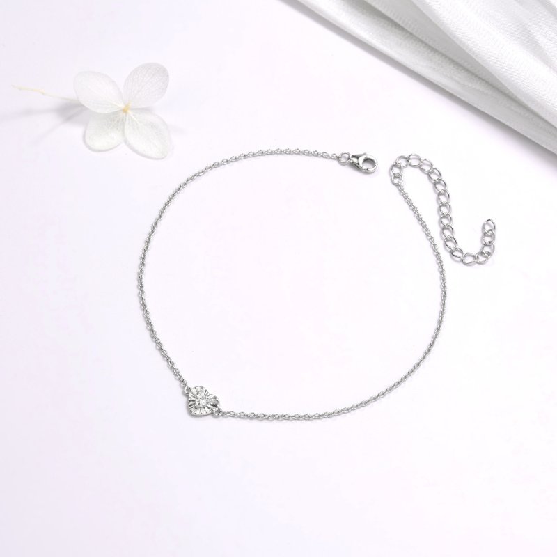 Bransoletka srebrna serce na stopę kostkę