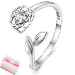 Pierścionek srebrny regulowany kwiatek listki 925