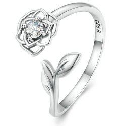 Pierścionek srebrny regulowany kwiatek listki 925