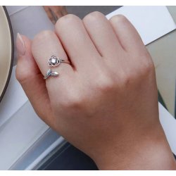 Pierścionek srebrny regulowany kwiatek listki 925