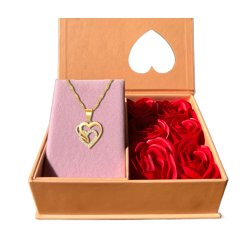Srebrny naszyjnik damski łańcuszek serce pozłacany + szkatułka róża srebro pozłacane