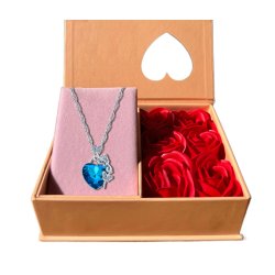 Naszyjnik srebrny damski kryształ serce + szkatułka róża srebro pozłacane