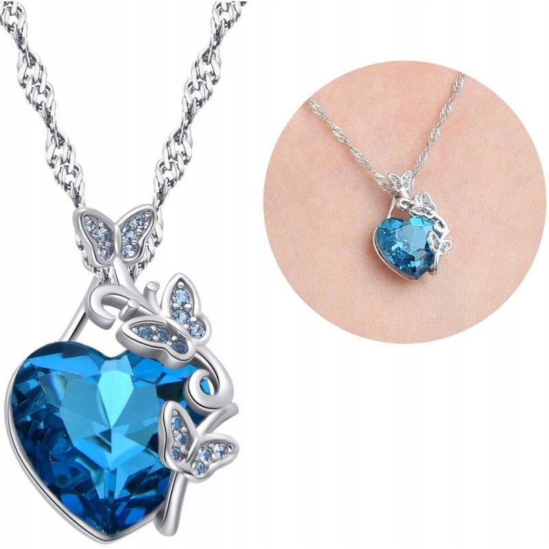 Naszyjnik srebrny damski kryształ serce + szkatułka róża srebro pozłacane