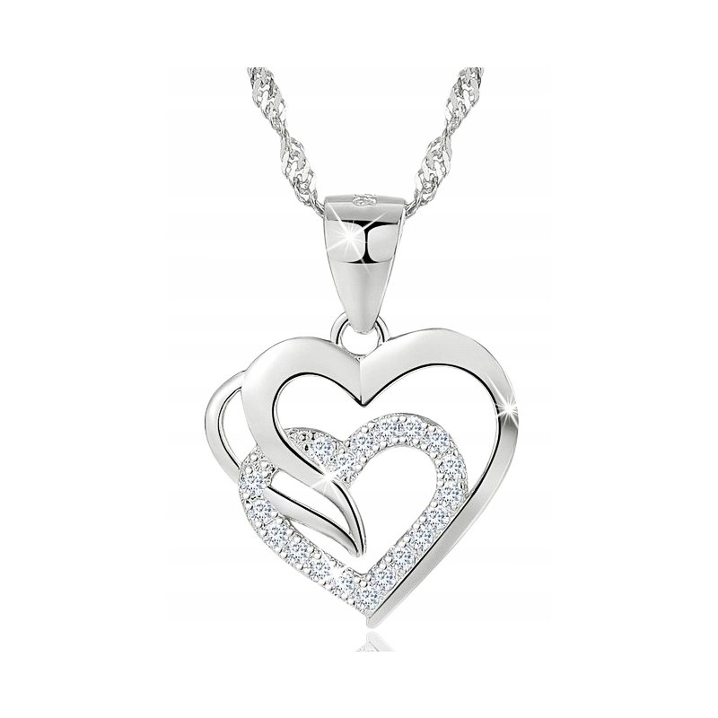 Srebrny naszyjnik damski łańcuszek serce + szkatułka róża srebro