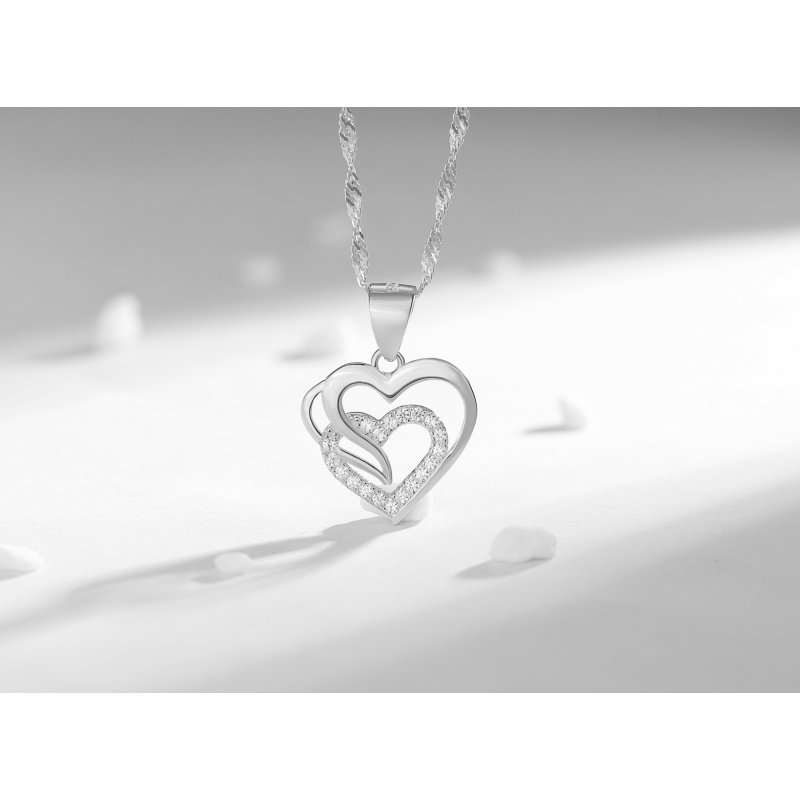 Srebrny naszyjnik damski łańcuszek serce + szkatułka róża srebro