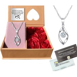 Naszyjnik srebrny łańcuszek damski z zawieszką + szkatułka róża srebro