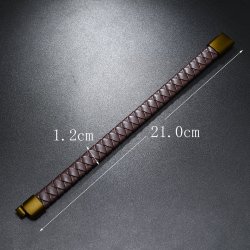 Bransoletka męska skórzana pozłacana brązowa magnetyczna stal chirurgiczna 316l