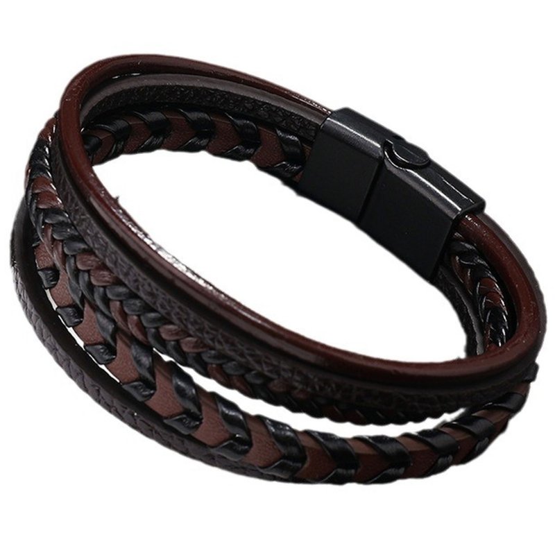 Bransoletka męska skórzana brązowa potrójna rzemień stal
