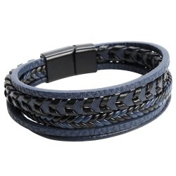 Bransoletka męska skórzana granatowa potrójna rzemień stal
