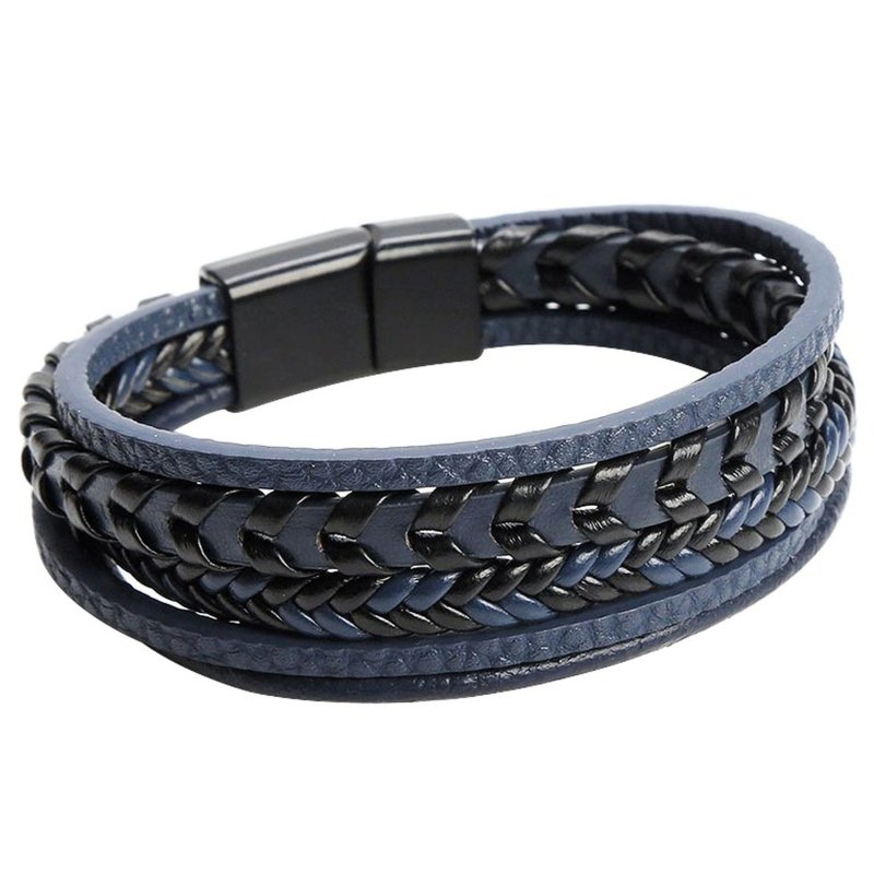 Bransoletka męska skórzana granatowa potrójna rzemień stal
