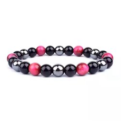 Bransoletka damska kamienie naturalne obysdian hematyt różowe tygrysie oko