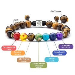 Bransoletka damska kulki kamienie naturalne stal