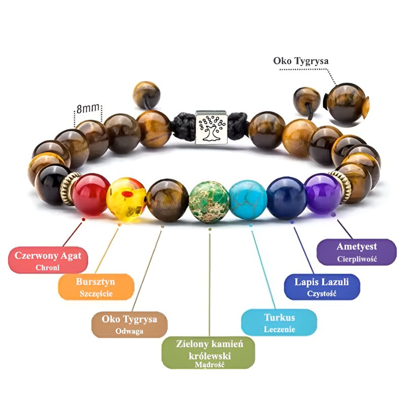 Bransoletka damska kulki kamienie naturalne stal