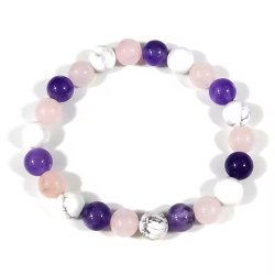 Bransoletka damska naturalne kamienie ametyst biały howlit różowy kwarc