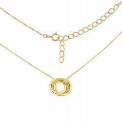 Naszyjnik srebrny damski łańcuszek kółka z cyrkoniami srebro pozłacany próba 925