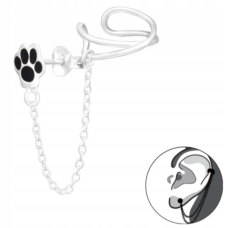 Kolczyk srebrny łapki łańcuszek sztyft wkrętki srebro 925