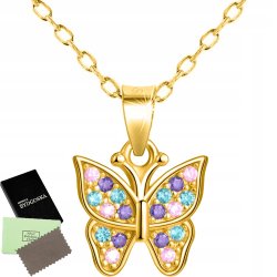 Naszyjnik srebrny dla dziewczynki łańcuszek z zawieszką motylek srebro 925 pozłacany