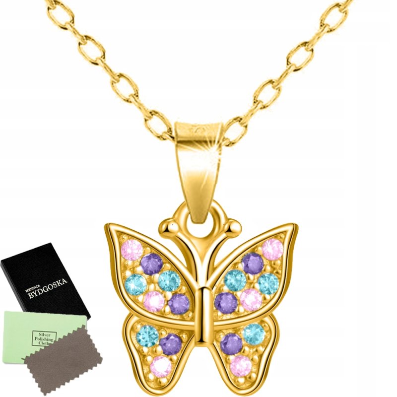 Naszyjnik srebrny dla dziewczynki łańcuszek z zawieszką motylek srebro 925 pozłacany