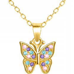 Naszyjnik srebrny dla dziewczynki łańcuszek z zawieszką motylek srebro 925 pozłacany