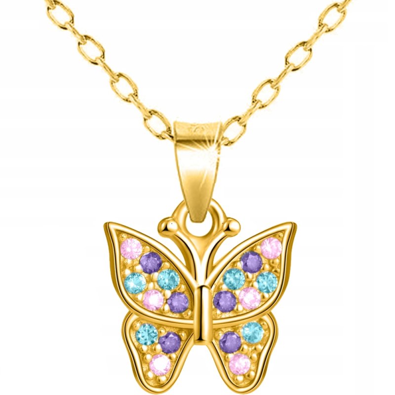 Naszyjnik srebrny dla dziewczynki łańcuszek z zawieszką motylek srebro 925 pozłacany