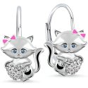 Srebrne kolczyki dla dziewczynki kotki serce srebro 925