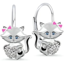 Srebrne kolczyki dla dziewczynki kotki serce srebro 925