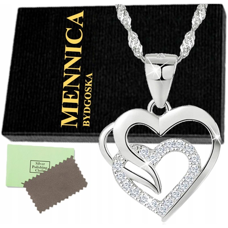 Srebrny łańcuszek damski z serduszkiem naszyjnik serce srebro na walentynki