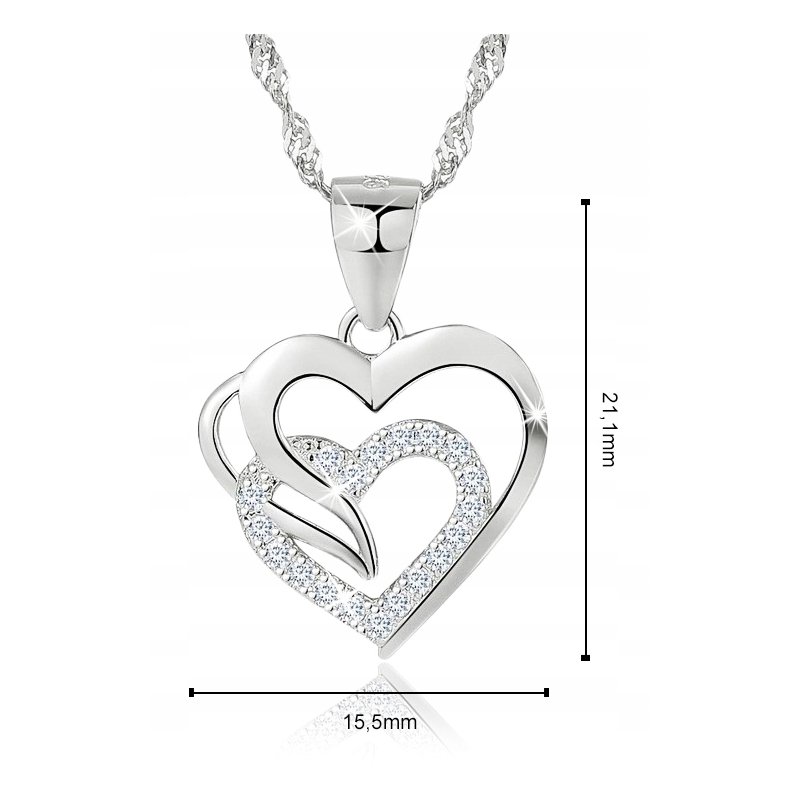 Srebrny łańcuszek damski z serduszkiem naszyjnik serce srebro na walentynki