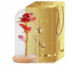 Srebrny naszyjnik serce pozłacany + róża wieczna led w szkle prezent dla kobiety srebro