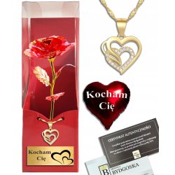 Naszyjnik srebrny serce pozłacany i wieczna róża prezent na rocznice urodziny grawer