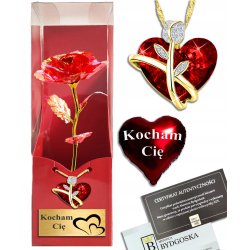 Naszyjnik srebrny serce pozłacany i wieczna róża prezent na walentynki urodziny grawer