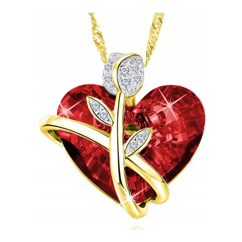 Srebrny naszyjnik łańcuszek damski serce pozłacany + szkatułka róża srebro pozłacane