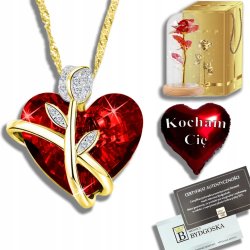 Srebrny naszyjnik łańcuszek damski serce pozłacany + szkatułka róża srebro pozłacane
