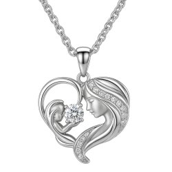Naszyjnik srebrny łańcuszek matka z dzieckiem w sercu srebro rodowane 925
