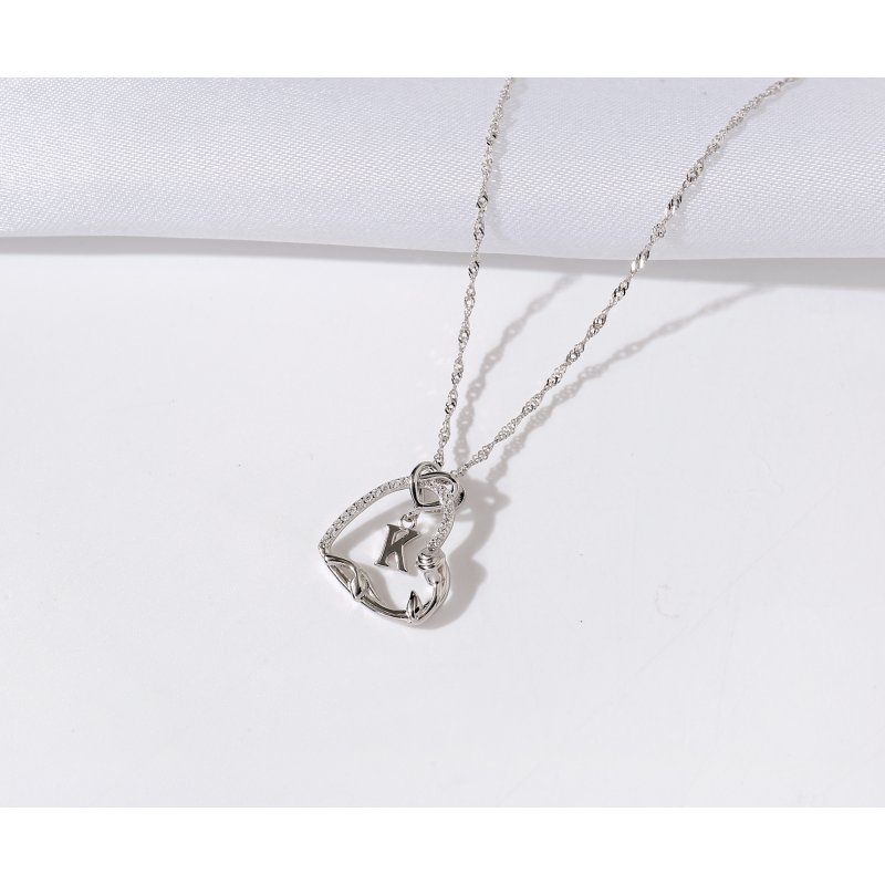 Srebrny naszyjnik litera k serce róża srebro 925