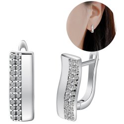 Srebrne kolczyki nowoczesna fala z cyrkoniami srebro 925