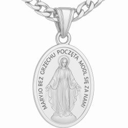 Łańcuszek srebrny na komunię, chrzest z medalikiem matka boska dla chłopca