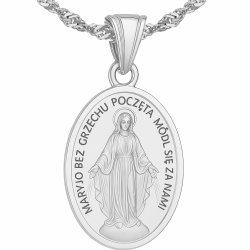 Łańcuszek srebrny medalik komunijny matka boska na komunię na chrzest