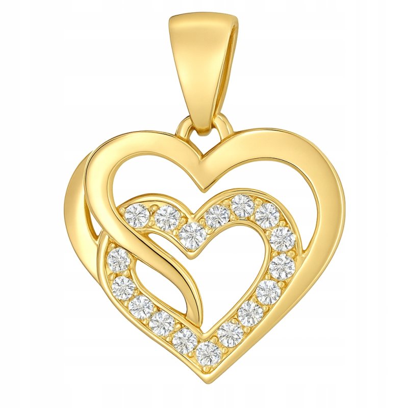 Zawieszka srebrna dwa serca z cyrkoniami wisiorek srebro pozłacane próba 925