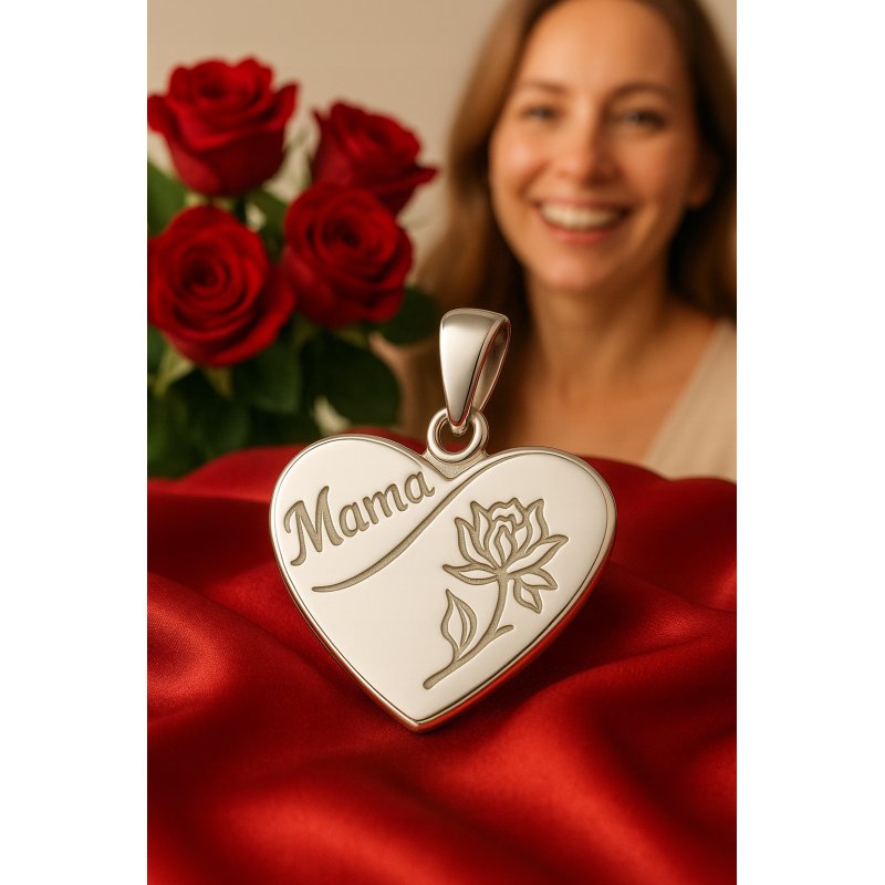 Srebrna zawieszka wisiorek serce róża mama na dzień matki srebro 925