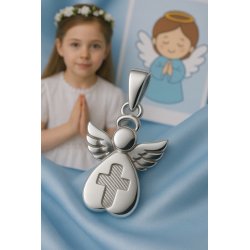 Srebrna zawieszka wisiorek aniołek krzyżyk na komunię srebro 925