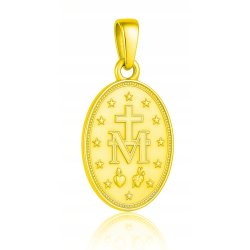 Łańcuszek srebrny duży medalik komunijny matka boska na komunię pozłacany