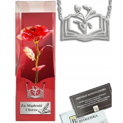 Naszyjnik srebro książka wieczna róża na koniec roku dla nauczyciela wychowawcy grawer
