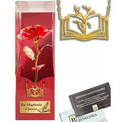 Naszyjnik srebrna książka pozłacana wieczna róża na koniec roku dla nauczyciela grawer