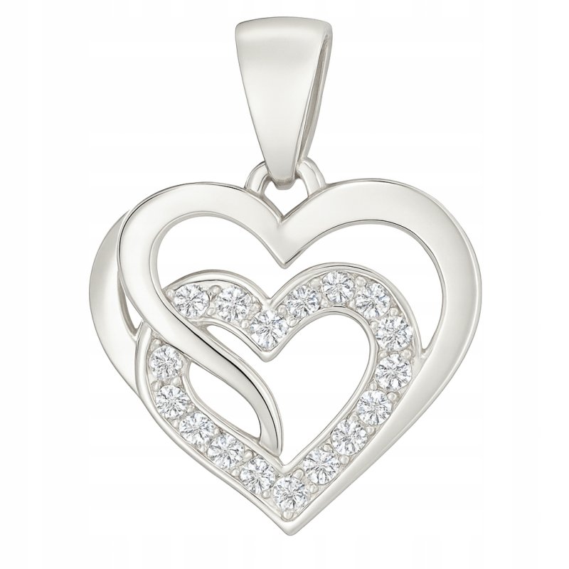 Zawieszka srebrna dwa serca z cyrkoniami wisiorek srebro rodowane próba 925