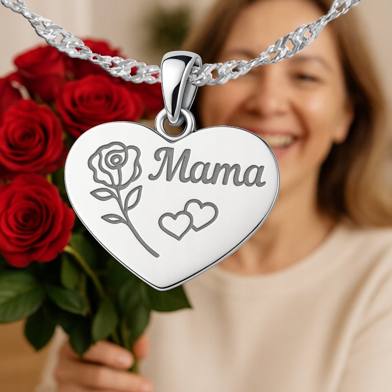 Naszyjnik singapur srebrny dla mamy dwa serca róża rodowane próba 925